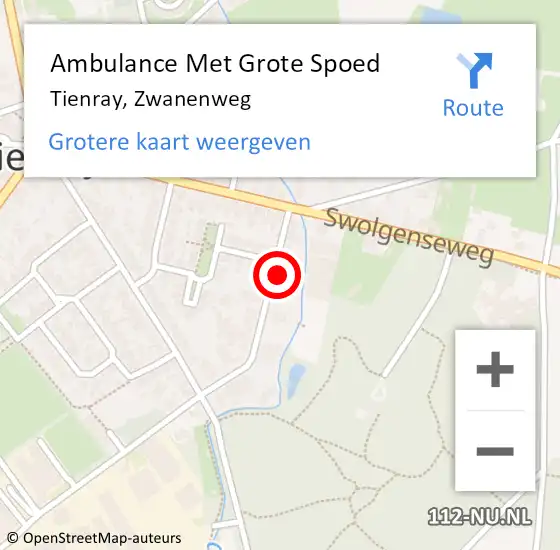 Locatie op kaart van de 112 melding: Ambulance Met Grote Spoed Naar Tienray, Zwanenweg op 30 december 2013 20:57