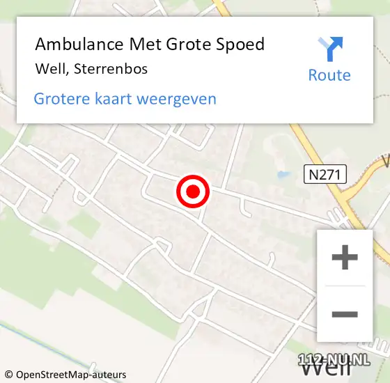 Locatie op kaart van de 112 melding: Ambulance Met Grote Spoed Naar Well, Sterrenbos op 18 oktober 2016 00:23