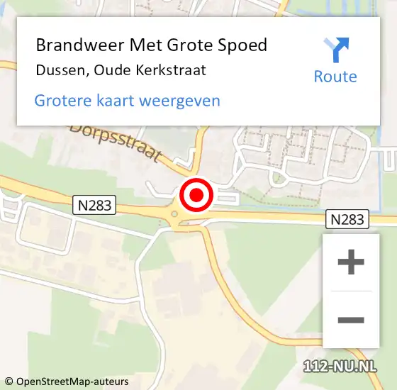 Locatie op kaart van de 112 melding: Brandweer Met Grote Spoed Naar Dussen, Oude Kerkstraat op 18 oktober 2016 00:39