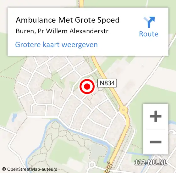 Locatie op kaart van de 112 melding: Ambulance Met Grote Spoed Naar Buren, Pr Willem Alexanderstr op 18 oktober 2016 05:30