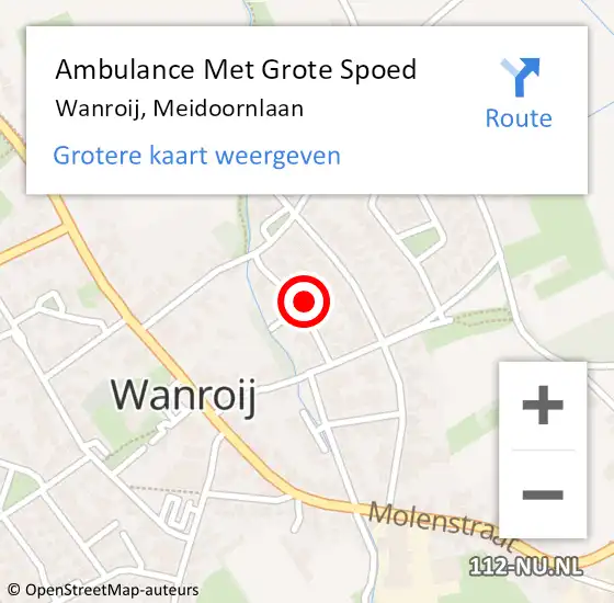 Locatie op kaart van de 112 melding: Ambulance Met Grote Spoed Naar Wanroij, Meidoornlaan op 18 oktober 2016 05:48