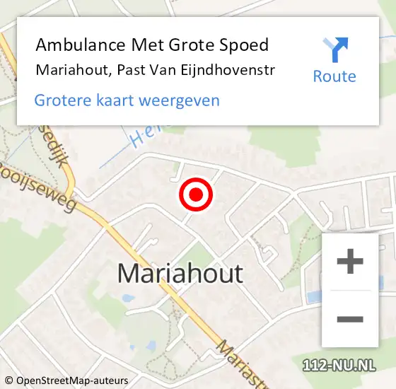 Locatie op kaart van de 112 melding: Ambulance Met Grote Spoed Naar Mariahout, Past Van Eijndhovenstr op 18 oktober 2016 06:37