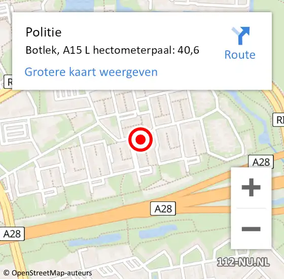 Locatie op kaart van de 112 melding: Politie Botlek, A15 L hectometerpaal: 43,8 op 18 oktober 2016 07:03