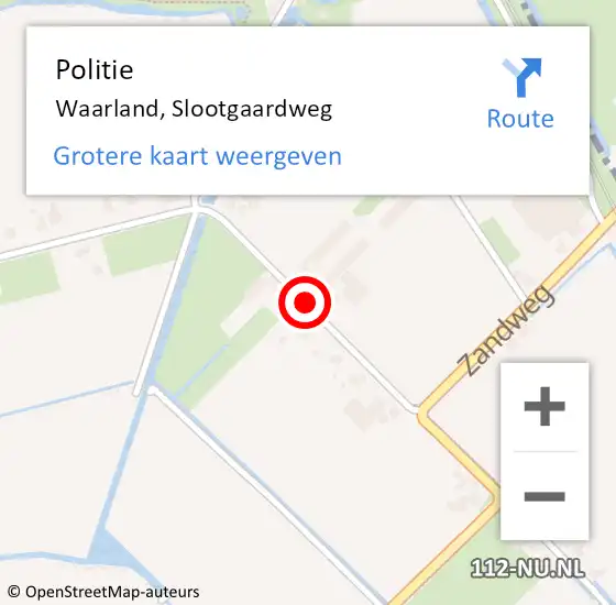 Locatie op kaart van de 112 melding: Politie Waarland, Slootgaardweg op 18 oktober 2016 07:50