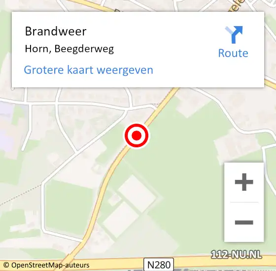 Locatie op kaart van de 112 melding: Brandweer Horn, Beegderweg op 18 oktober 2016 08:38