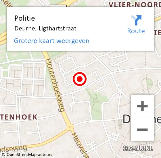 Locatie op kaart van de 112 melding: Politie Deurne, Ligthartstraat op 18 oktober 2016 12:11