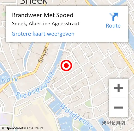 Locatie op kaart van de 112 melding: Brandweer Met Spoed Naar Sneek, Albertine Agnesstraat op 18 oktober 2016 12:41