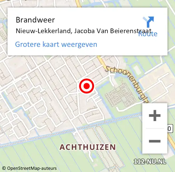 Locatie op kaart van de 112 melding: Brandweer Nieuw-Lekkerland, Jacoba Van Beierenstraat op 18 oktober 2016 13:22