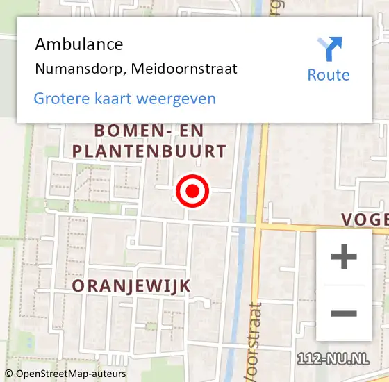 Locatie op kaart van de 112 melding: Ambulance Numansdorp, Meidoornstraat op 18 oktober 2016 13:32