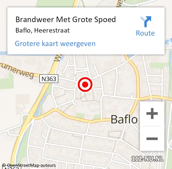 Locatie op kaart van de 112 melding: Brandweer Met Grote Spoed Naar Baflo, Heerestraat op 18 oktober 2016 15:15