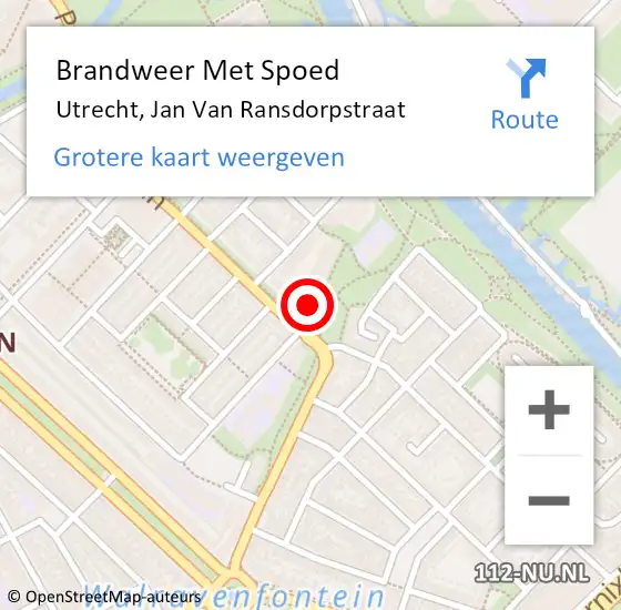 Locatie op kaart van de 112 melding: Brandweer Met Spoed Naar Utrecht, Jan Van Ransdorpstraat op 18 oktober 2016 15:45