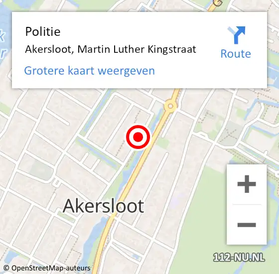 Locatie op kaart van de 112 melding: Politie Akersloot, Martin Luther Kingstraat op 18 oktober 2016 16:09