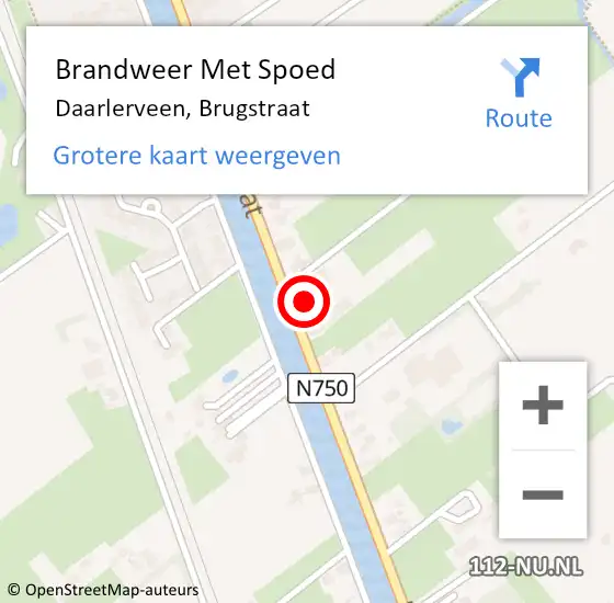 Locatie op kaart van de 112 melding: Brandweer Met Spoed Naar Daarlerveen, Brugstraat op 18 oktober 2016 16:23