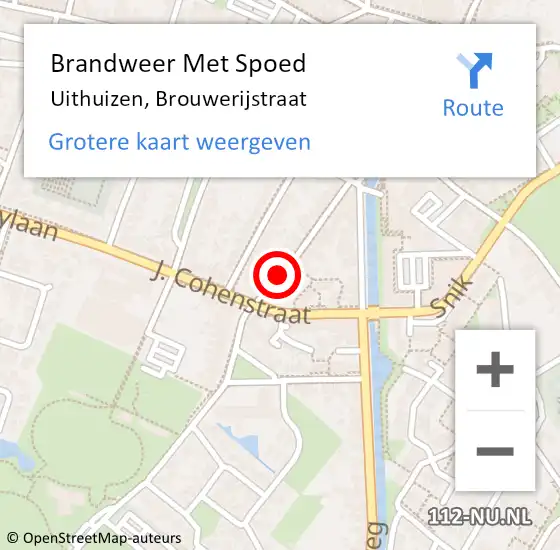 Locatie op kaart van de 112 melding: Brandweer Met Spoed Naar Uithuizen, Brouwerijstraat op 18 oktober 2016 16:27