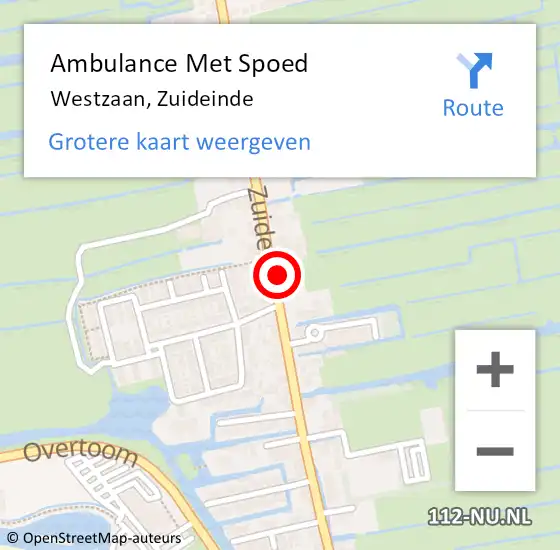 Locatie op kaart van de 112 melding: Ambulance Met Spoed Naar Westzaan, Zuideinde op 18 oktober 2016 16:44