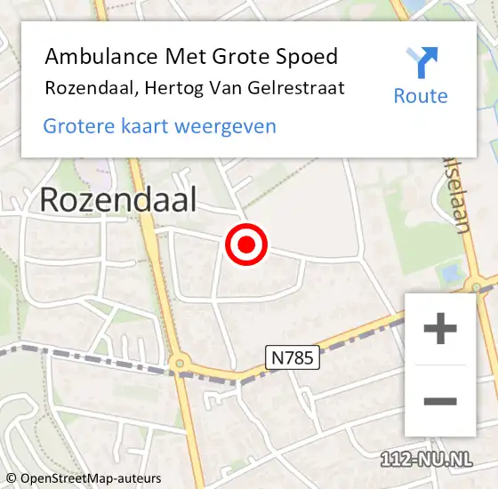 Locatie op kaart van de 112 melding: Ambulance Met Grote Spoed Naar Rozendaal, Hertog Van Gelrestraat op 18 oktober 2016 16:46