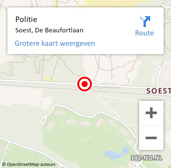 Locatie op kaart van de 112 melding: Politie Soest, De Beaufortlaan op 18 oktober 2016 18:38