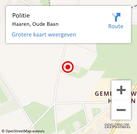 Locatie op kaart van de 112 melding: Politie Haaren, Oude Baan op 18 oktober 2016 21:04