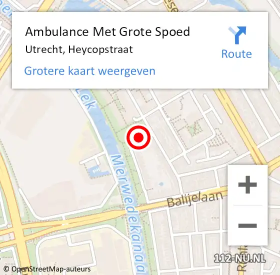 Locatie op kaart van de 112 melding: Ambulance Met Grote Spoed Naar Utrecht, Heycopstraat op 18 oktober 2016 22:08