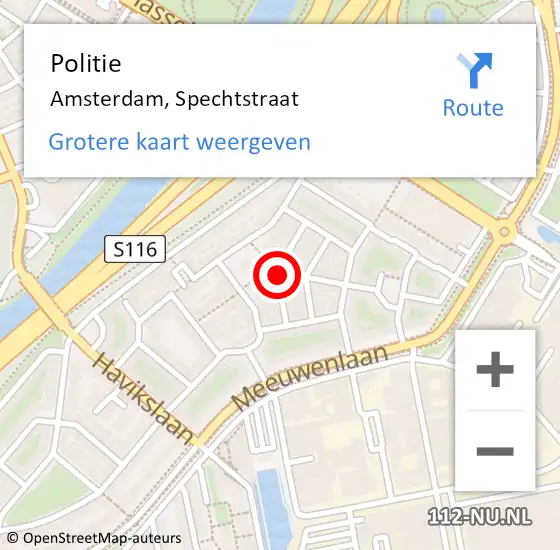 Locatie op kaart van de 112 melding: Politie Amsterdam, Spechtstraat op 18 oktober 2016 22:42