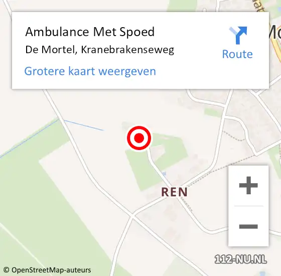 Locatie op kaart van de 112 melding: Ambulance Met Spoed Naar De Mortel, Kranebrakenseweg op 19 oktober 2016 05:42