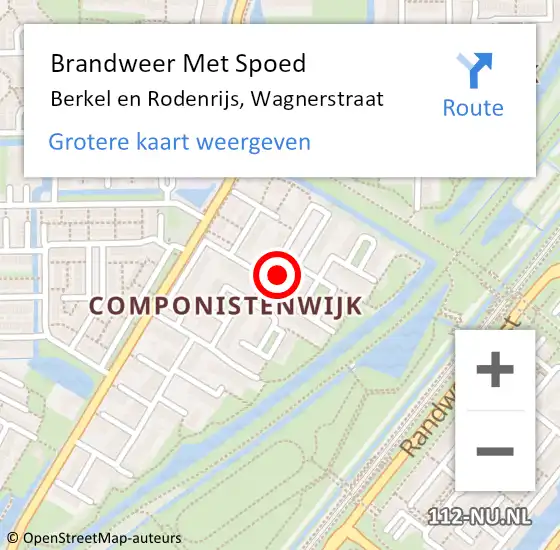 Locatie op kaart van de 112 melding: Brandweer Met Spoed Naar Berkel en Rodenrijs, Wagnerstraat op 19 oktober 2016 07:19