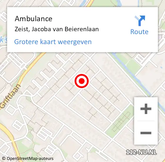 Locatie op kaart van de 112 melding: Ambulance Zeist, Jacoba van Beierenlaan op 19 oktober 2016 07:48