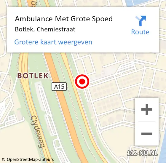 Locatie op kaart van de 112 melding: Ambulance Met Grote Spoed Naar Botlek, Chemiestraat op 19 oktober 2016 08:27