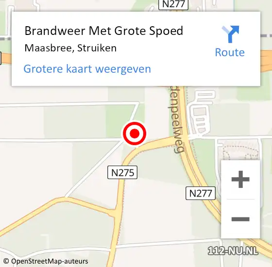 Locatie op kaart van de 112 melding: Brandweer Met Grote Spoed Naar Maasbree, Struiken op 19 oktober 2016 08:54