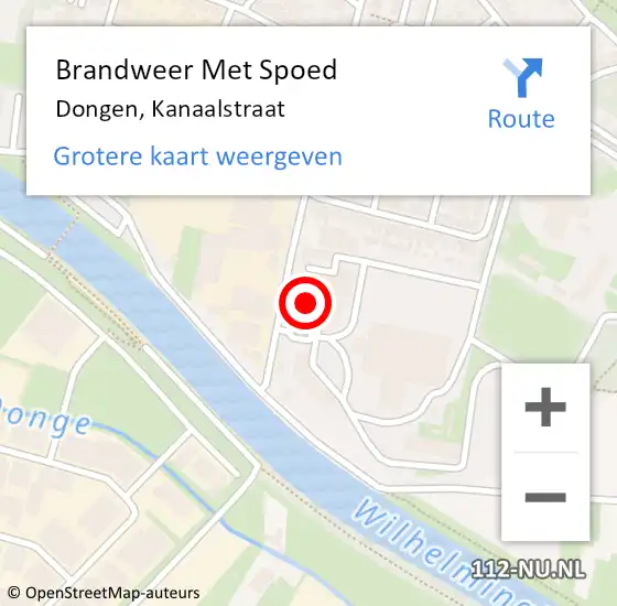 Locatie op kaart van de 112 melding: Brandweer Met Spoed Naar Dongen, Kanaalstraat op 19 oktober 2016 09:41