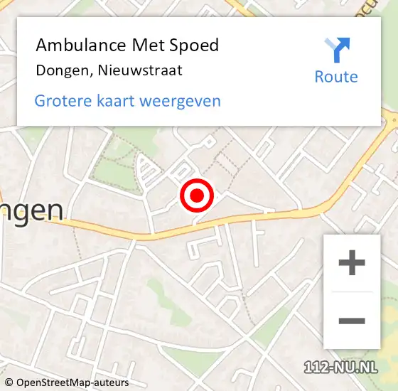 Locatie op kaart van de 112 melding: Ambulance Met Spoed Naar Dongen, Nieuwstraat op 19 oktober 2016 10:19