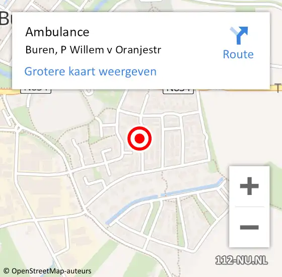 Locatie op kaart van de 112 melding: Ambulance Buren, P Willem v Oranjestr op 19 oktober 2016 10:20