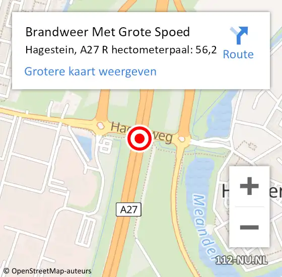 Locatie op kaart van de 112 melding: Brandweer Met Grote Spoed Naar Hagestein, A27 R hectometerpaal: 57,0 op 19 oktober 2016 11:23