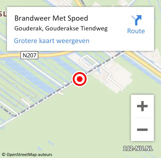 Locatie op kaart van de 112 melding: Brandweer Met Spoed Naar Gouderak, Gouderakse Tiendweg op 19 oktober 2016 11:44