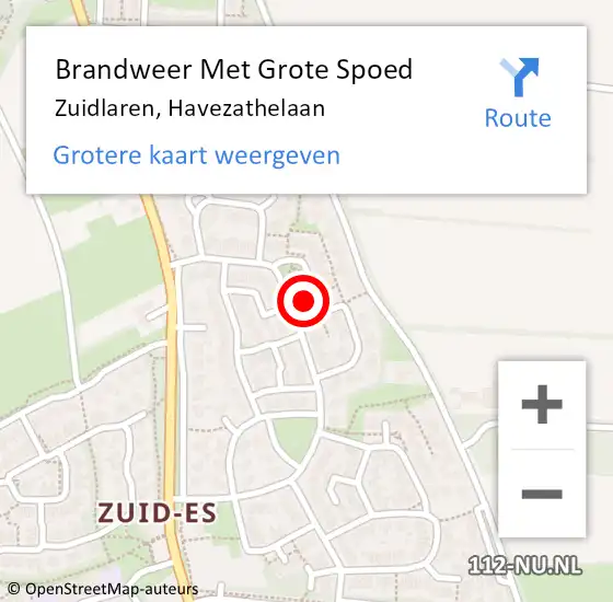 Locatie op kaart van de 112 melding: Brandweer Met Grote Spoed Naar Zuidlaren, Havezathelaan op 19 oktober 2016 12:05