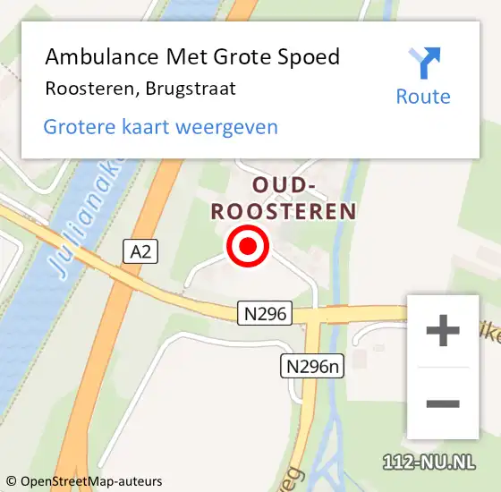 Locatie op kaart van de 112 melding: Ambulance Met Grote Spoed Naar Roosteren, Brugstraat op 19 oktober 2016 12:41