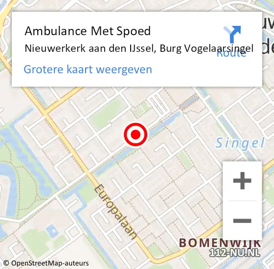 Locatie op kaart van de 112 melding: Ambulance Met Spoed Naar Nieuwerkerk aan den IJssel, Burg Vogelaarsingel op 19 oktober 2016 13:55