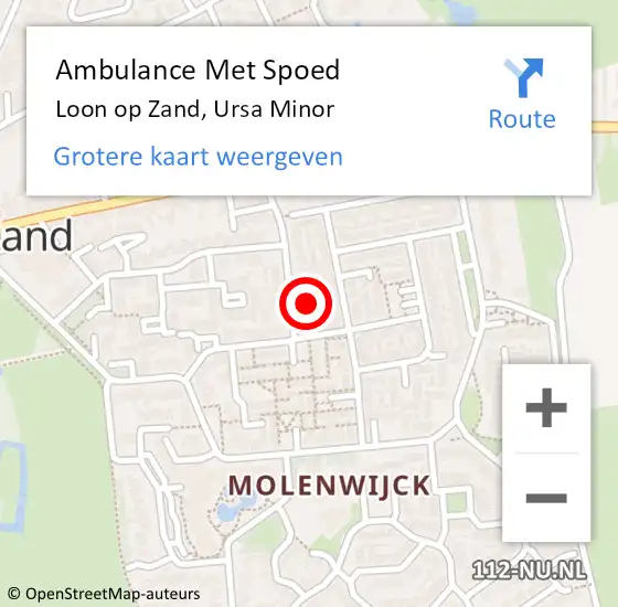 Locatie op kaart van de 112 melding: Ambulance Met Spoed Naar Loon op Zand, Ursa Minor op 19 oktober 2016 15:25