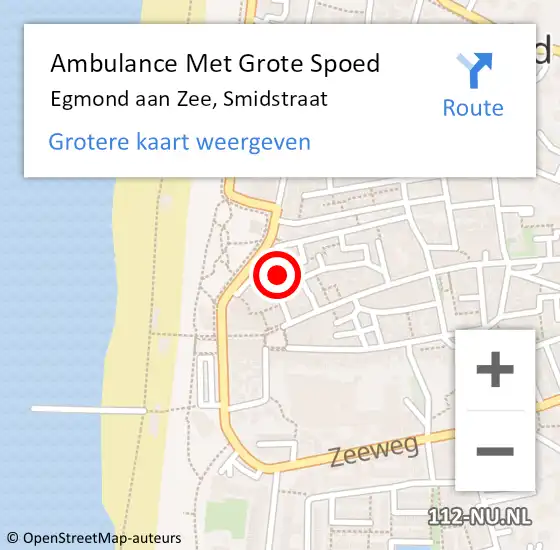 Locatie op kaart van de 112 melding: Ambulance Met Grote Spoed Naar Egmond aan Zee, Smidstraat op 19 oktober 2016 16:10