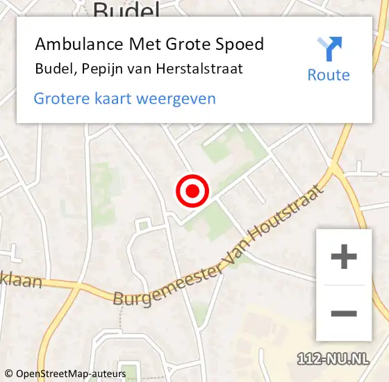 Locatie op kaart van de 112 melding: Ambulance Met Grote Spoed Naar Budel, Pepijn van Herstalstraat op 19 oktober 2016 19:34