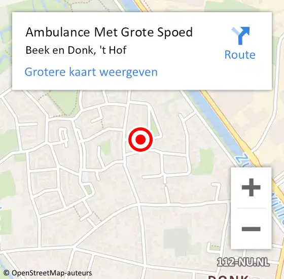 Locatie op kaart van de 112 melding: Ambulance Met Grote Spoed Naar Beek en Donk, 't Hof op 19 oktober 2016 19:36