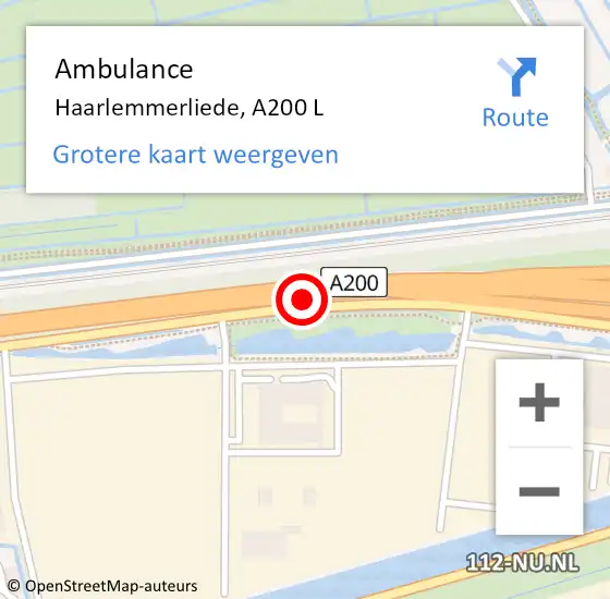 Locatie op kaart van de 112 melding: Ambulance Haarlemmerliede, A200 L op 19 oktober 2016 20:20