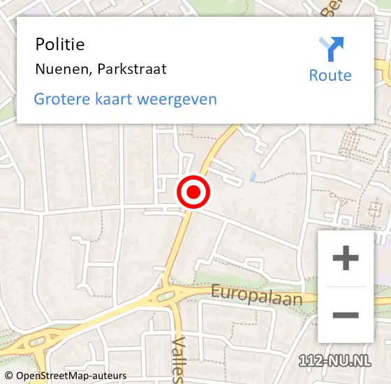 Locatie op kaart van de 112 melding: Politie Nuenen, Parkstraat op 19 oktober 2016 20:36