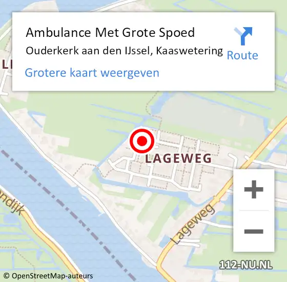 Locatie op kaart van de 112 melding: Ambulance Met Grote Spoed Naar Ouderkerk aan den IJssel, Kaaswetering op 20 oktober 2016 02:17