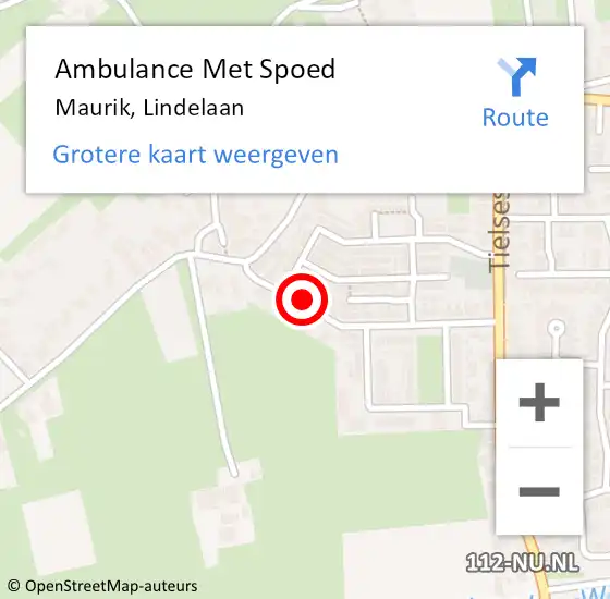 Locatie op kaart van de 112 melding: Ambulance Met Spoed Naar Maurik, Lindelaan op 20 oktober 2016 05:09