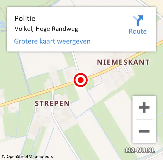 Locatie op kaart van de 112 melding: Politie Volkel, Hoge Randweg op 20 oktober 2016 08:17