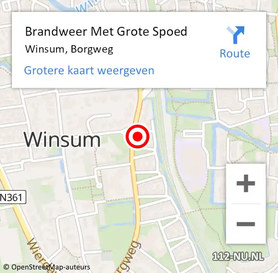 Locatie op kaart van de 112 melding: Brandweer Met Grote Spoed Naar Winsum, Borgweg op 20 oktober 2016 08:56