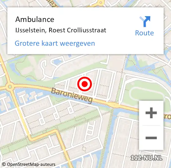 Locatie op kaart van de 112 melding: Ambulance IJsselstein, Roest Crolliusstraat op 20 oktober 2016 09:17