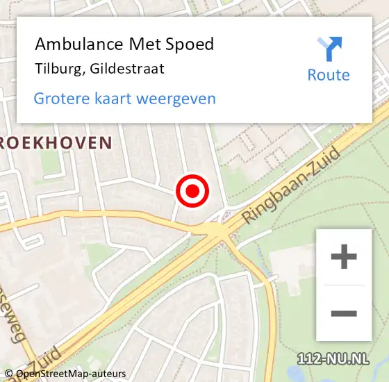 Locatie op kaart van de 112 melding: Ambulance Met Spoed Naar Tilburg, Gildestraat op 20 oktober 2016 09:30