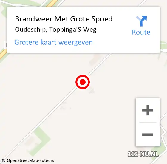 Locatie op kaart van de 112 melding: Brandweer Met Grote Spoed Naar Oudeschip, Toppinga'S-Weg op 20 oktober 2016 09:37